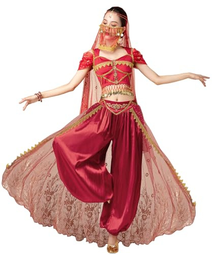 ZYACTU Damen Aladdin Jasmin Prinzessin Dress Up Party Bauchtanz Halloween Performance Kostüme Cosplay Outfits