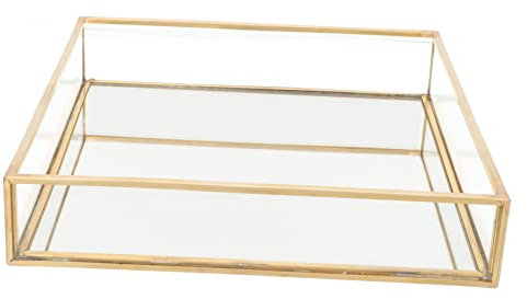 Hohopeti Parfümtablett Aus Glas Und Messing Dekoratives Tablett Für Kommoden Spiegeltablett Für Badezimmer Goldener Kosmetikhalter Make-up-tablett Für Theken