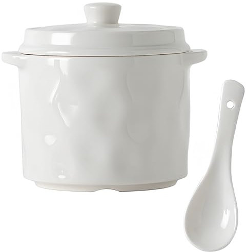 Dowbom Piccola ciotola da zuppa con coperchio e cucchiaio, 550 ml, adatta al forno a microonde, tazze da brodo (bianco)