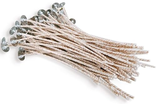 100 mechas ecológicas para velas de soja, mecha de vela preencerada de 6 pulgadas para hacer velas, mecha de vela gruesa con base (40 hebras de núcleo de cera tejida de papel de algodón)