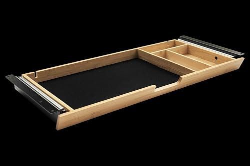 vabo Bambus Schreibtisch-Unterbauschublade – Flache Organizer Schublade mit Fächern – Nachhaltiges Schreibtischfach für Stifte, Block & Co – Montage unter dem Tisch – 50 x 24,2 x 3 cm