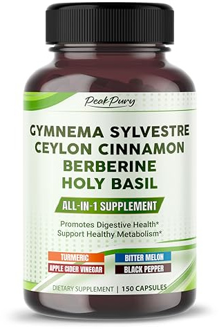 PEAKPURY All-in-1 Gymnema Sylvestre Ceylon Cinnamon Berberine1, High Potency s for Digestive Health & Metabolism Support