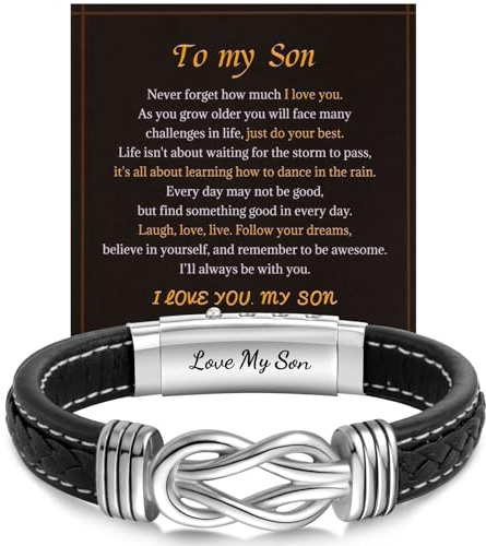 LAXPICOL Present till min son/barnbarn/man armband för män, läderarmband för män med magnetiskt spänne i rostfritt stål, flätat läderarmband födelsedagspresent för män, 8.07IN to 8.86IN, Läder