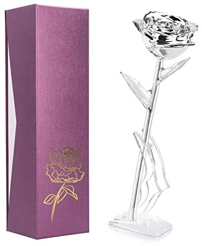 ANKROYU 24-Karat-Gold-Forever-Rose, handgetaucht in 24-Karat-Goldrosen mit Ständer, 24-Karat-vergoldete Rose, künstliche Rosenblüten, Infinity-Rose zum Jubiläum