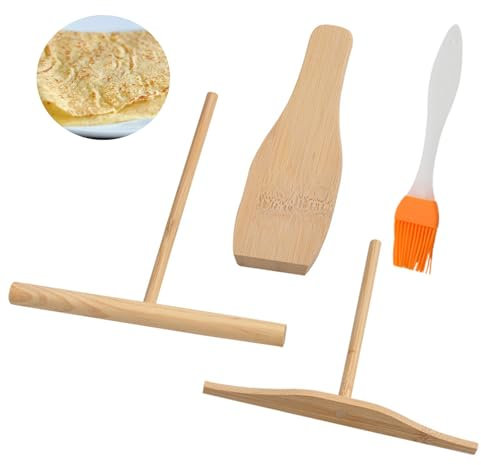 anneratteryer 4 Pezzi Accessori di crepe Spatola Per Crepes Stendi Crepes Set Per Spatole e Spalmare Crêpe Professionale Spalmatori Per Crepes in Legno e Stenditore Adatto Per Padella Crepiera