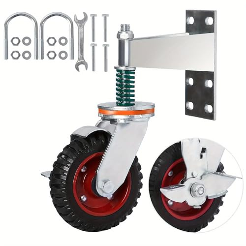 6inch Fence Gate Wheel, 500lb Load Capacity, 360° Swivel, Spring-Loaded, Metal Polished Castor for Metal Tube Gate Wheels