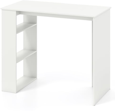 CASART 90cm Computer Desk, Wooden Writing Table with 3-tier Bookshelf, Home Office Study Desk PC Workstation for Study Bedroom Small Space (White)
