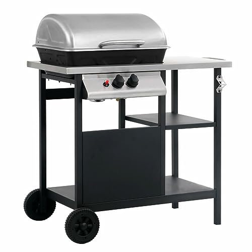 Hoodmeel Barbeque Esterno, Griglia Portatile, Barbecue da Esterno, Griglia per Barbecue, Barbecue e Griglia a Gas a 3 Ripiani Tavolinetto Nero e Argento