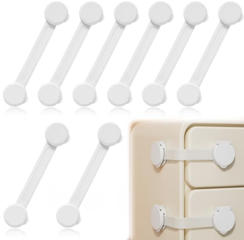 ZILZUFA 8 Pezzi Blocca Cassetti per Bambini, Bambini Chiusure Sicurezza per Armadietto, Chiudi Cassetti Bambini Nessuna Perforazione, Chiusura Cassetti per Bambini, Sicurezza Cassetti Bambini, Bianca