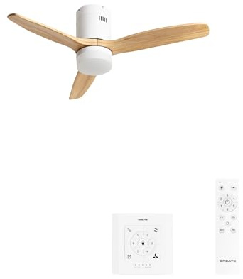 CREATE / WINDCALM NATURAL WOOD S/Ventilatore da soffitto con luce bianco pale legno chiaro con comando a parete e telecomando / 40W, Ø112cm, 3 temperature di luce