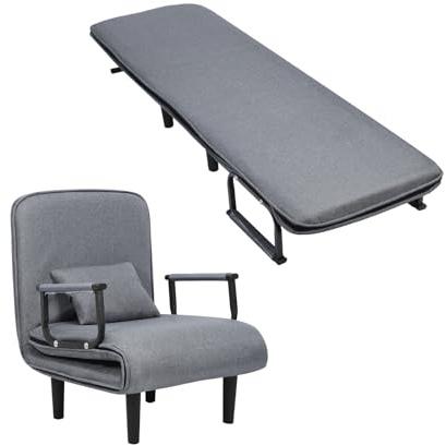 Hiborth Schlafsessel mit Bettfunktion, 3-in-1 Klappbarer Schlafsessel, Verstellbare Rückenlehne, Schlafcouch für Wohnzimmer, Schlafzimmer, Gästebett, Grau (Grau)