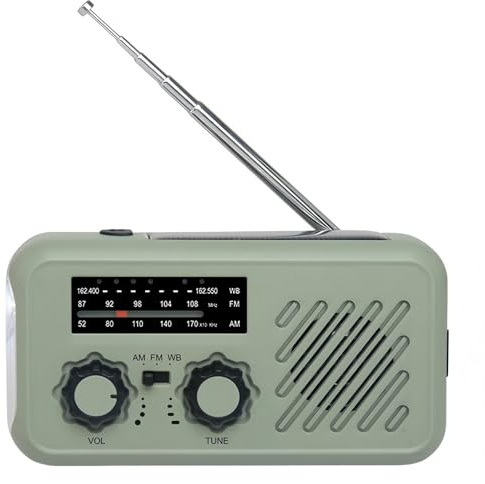 Risegun Solar Radio, Notfallradio Tragbar Kurbelradio AM/FM Radio mit 2000mAh Akku, LED Taschenlampe & Leseleuchte, USB Handy-Lader, SOS Alarm für Camping Outdoor
