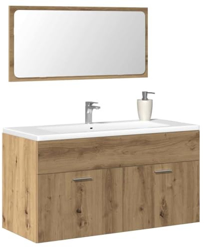 GecheerMobile Specchio Rovere Artigianale Truciolato, Set Arredo Bagno Moderno, P856382
