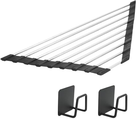 Rieoany Escurreplatos Escurridor de Platos Plegable y Extraíble Porta Estropajos Fregadero para Tazas, Frutas, Verduras, Vajilla, Esponja