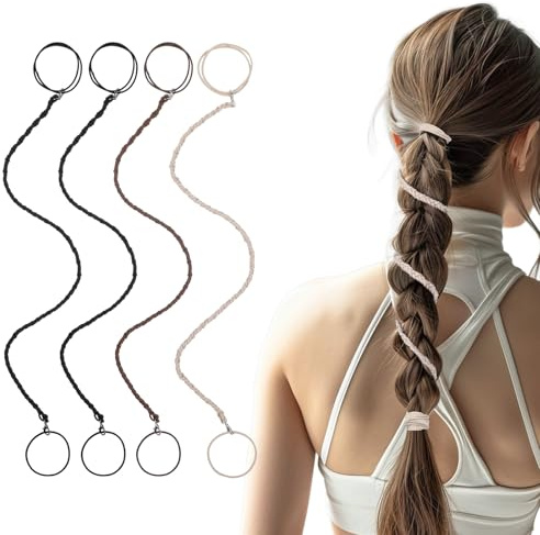Guduling 4pcs Spiral Elastic Hair Tie, Spiral Ponytail Holders for Long Hair, Hair Elastics no Damage, Fitness Yoga Beach Sports, Running Hair Ring (Black, Brown, Beige)