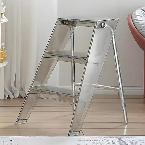 Sgabello in acrilico – Scala pieghevole a 3 gradini con pedale antiscivolo – Sgabello portatile per casa e ufficio