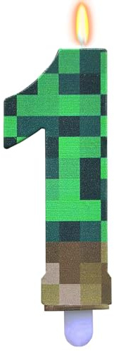 ParPix Pixel Kerze 1 Geburtstag Mädchen Junge, Pixelmotiv Geburtstagskerzen Zahlen 1, Grün 1 Geburtstagskerzen, Kuchen Kerzen Zahl 1, Videospiel Pixel 1 Zahlenkerze, Gaming Pixel Thema Zahlen 1 Kerze