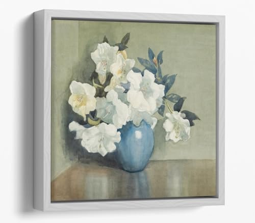 Rhododendron Fragrantissima, 1933, by Dorothy Richmond Canvas Floater Frame Square Print Picture Art - White Frame 12 inch wide x 12 inch high