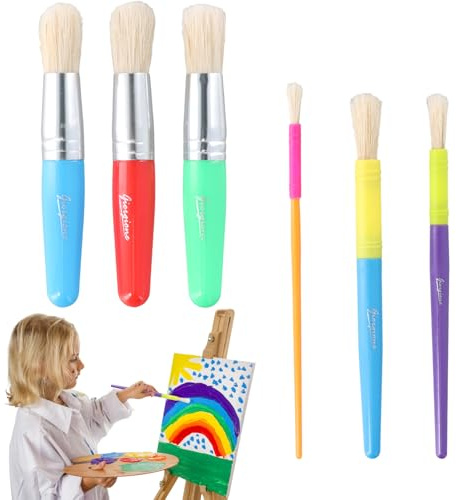 6 Pezzi Pennelli per Dipingere, Pennello Pittura in Criniera di maiale, Pennelli Rotondi per Pittura Acrilica, Acquerello e Olio, Ideali per Artisti Professionali, Principianti e Bambini