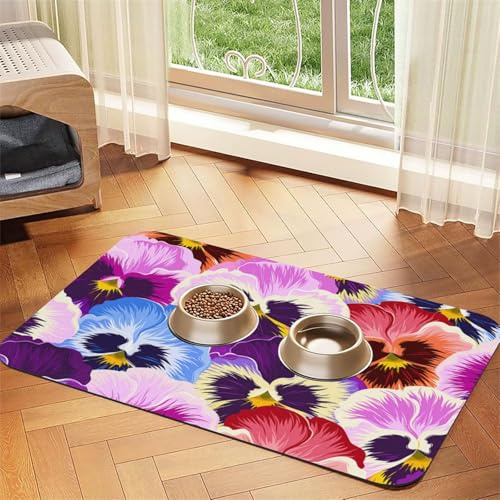 Stiefmütterchen，Futtermatte für Haustiere, Tischsets aus PU-Leder für Katzen und Hunde,30x45cm