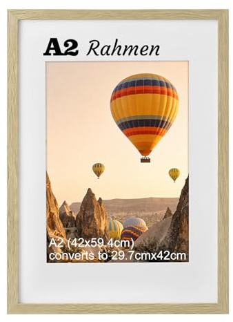 HOUSE DAY Bilderrahmen A2 Eiche Bilderrahmen 42x59.4 Holz Posterrahmen | Bilderrahmen Din A2 Holz Posterrahmen,Bilder Rahmen für Familie,Landschaft,Haustier-Gedenkseite, Hochzeit, 1er-Pack