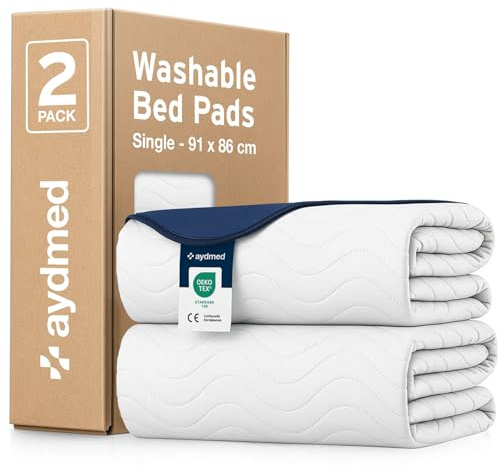 2 x AYDMED Essential Washable Incontinence Bed Pads | For Single Beds | Maximum Absorbency 100% Leakproof Kylie Sheets | Reusable Waterproof Bed Wetting Sheets For Adults, Children & Babies