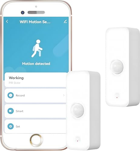 Détecteur de Mouvement WiFi Intelligent pour la sécurité Domestique Capteur de Mouvement sans Fil avec Application de Surveillance à Distance, Commande vocale Compatible avec Alexa (Lot de 2)