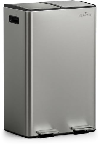 mVm Mülleimer Küche,60 Liter Treteimer,2 x 30 Liter Treteimer, 2 Fächer, Mülltrennsystem, Abfalleimer Küche mit Inneneimer aus Kunststoff,Metall,Klappdeckel, Softclose, Luftdicht