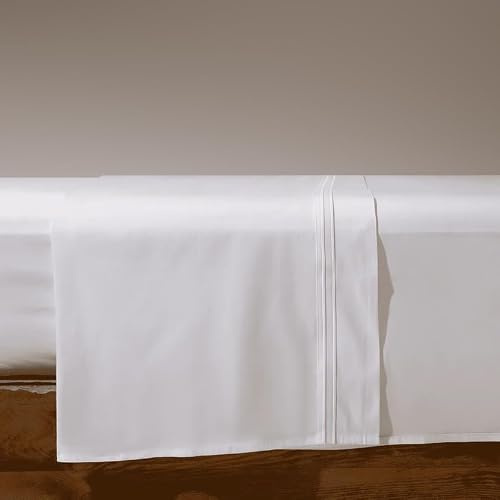 VOUCLER Essence – Sabana Encimera 90cm 100% Algodon Premium Satén 300 Hilos – Cama 90cm – Blanco con Bordado Blanco Refinado, Suave y Elegante, Oeko-Tex® (160 X 280 cm)