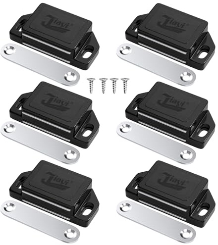 Single Cabinet Magnets Jiayi 30LB Plastic Magnetic Door Catch Internal Doors Shutters Closure Furniture Magnet for Kitchen Cabinet Door Drawer Latch (Black, 6 Pack)