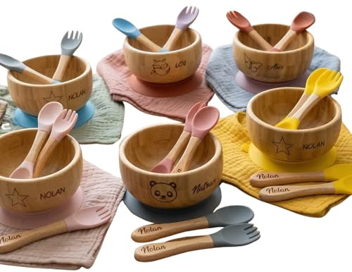 Bol et couverts personnalisés au prénom de l'enfant - Cadeau Noel - Cadeau Anniversaire -Diversification alimentaire - Idée Cadeau Originale