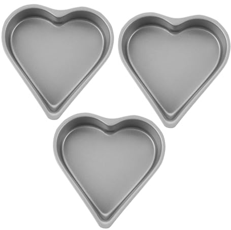 Molde para Pasteles en Forma de Corazón 3 Piezas Antiadherente de Acero al Carbono 9.7x9.5x2.4 Cm para Hornear Mini Tartas y Pasteles Pequeños en Casa