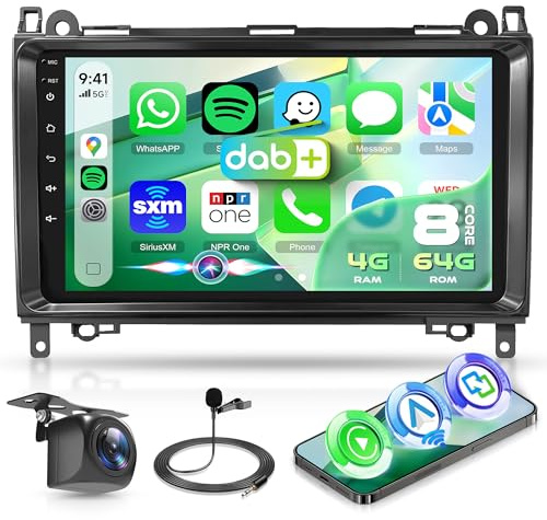8 Core 4G+64G DAB+/DAB Android Autoradio per Mercedes Benz A/B Class W169 W245 B200 W639 Vito Viano W906 Sprinter, 9 Pollici Radio con Wireless Carplay Android Auto GPS Navi WiFi Bluetooth FM/RDS/DSP