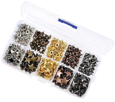 COHEALI 200 Juegos Remaches Metálicos Estrella para Artesanía en Cuero, Accesorios DIY para Bolsos y Ropa, 5 Colores Surtidos, 40 Unidades Cada Color, Perfectos para Manualidades
