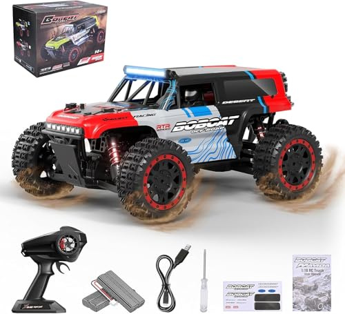 MINENICE Ferngesteuertes Auto 1:16 All-Terrain RC Auto,4WD Offroad RC Truck mit hoher Geschwindigkeit 45+ km/h, RC Truck mit 2 wiederaufladbaren 1300-mAh-Akkus und 7 Beleuchtungsmodi（Rot）
