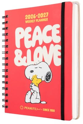 Grupo Erik Diario Scuola 2026 2027 Snoopy Peanuts - Agenda Settimanale 2026 2027 A5 per Scuola Medie e Superiore, 12 Mesi | Diario Scolastico con Copertina Rigida, Stickers e Tasca Interna