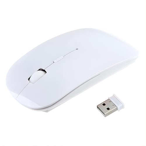 Wireless Mouse for Laptop, 2.4GHz Slim Mouse with USB Receiver, Portable Computer mouse with USB Receiver for PC Laptop, Small Pocket Compact Travel Mice Optical Cordless mouse (White)