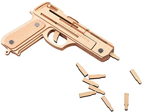Generic 3D Wooden Puzzle Toy Rubber Band Gun DIY Model Kit No Glue Tools Needed for Kids Educational STEM Building Blocks Construction Set with Pre-Cut Smooth Pieces for Boys Girl
