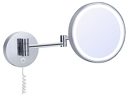 DEUSENFELD WL100CT - Premium LED Kosmetikspiegel, CTT - stufenlos Einstellbarer Farbton von 2700-6500K, LED Touch-Control, 10x Vergrößerung, Ø20cm, verdeckte Befestigung, verchromt