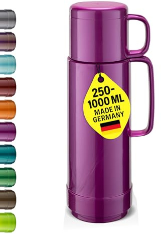 ROTPUNKT Isolierflasche 0,75 L mit integriertem Becher - Hochwertige Isolierkanne Made in Germany I Bis zu 24 h heiß & 36 h kalt (Andreas 80, Shiny Grape)