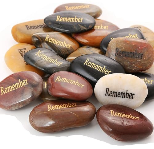 ROCKIMPACT 50PCS Remember Stones Encouragement Engraved Rocks of Remembrance Memorial Service Giveaways Celebration of Life Decorations for Loss of Loved One Bible Study Remember Your Joy 2-3 Ea