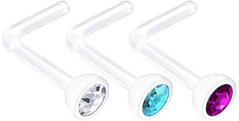 KJM FASHION 3 STK Durchsichtig Bioflex Nasenringe 0,8 mm 20 g 5 mm 2.5mm Kristallkugel Ohrringe Piercing Schmuck 1927