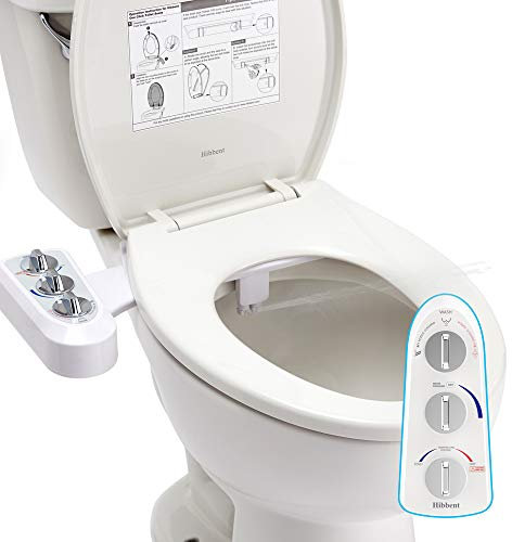 Hibbent Toilet Seat Bidet with Self Cleaning Dual Nozzle, Hot and Cold Water Spray Non-Electric Mechanical Bidet Toilet Attachment for Rear or Female Washing Sanitizing