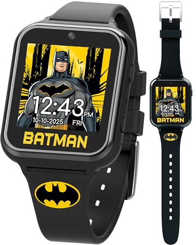 Accutime Kids DC Comics Batman Superman Wonder Woman Justice League Educational Learning Touchscreen Smart Watch for Boys, Girls and Toddlers - Selfie Cam, Learning Games,Alarm,Calculator Pedometer