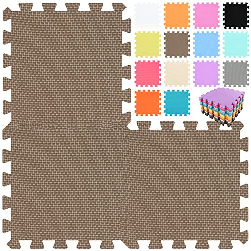 qqpp EVA Rubber 18 Tiles Interlocking Puzzle Foam Floor Mats - Baby Play Mat for Playing | Exercise Mat for Home Workout. Brown. QC-Fb18N