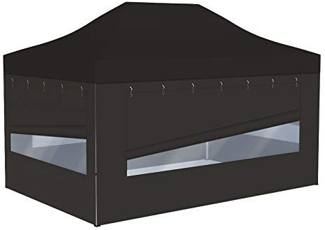 Vispronet Profi Faltpavillon Basic - 3x4,5 m in Schwarz - 4 Vollwände mit Panoramafenster - Scherengittersystem - Farbe & Größe wählbar