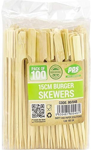 100 x Wooden Flat Paddle Burger Sandwich Skewers - 15cm Bamboo Sticks, 100% Compostable and Biodegradable Barbeque, Kebabs, Cocktails Buffet Party