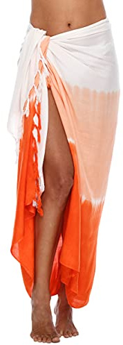 SHU-SHI Sarong Wraps för kvinnor strand täcka upp kjol baddräkt wrap pareo coverups ombre batik, Korall/vit, one size