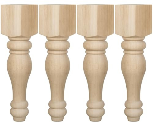 La Vane 4er Set Holz Tischbeine, 40x9x9 cm - Rustikal Landhaus Unbehandelte Massive gedrechselte Säulen aus Massivholz für Kücheninsel, Esstisch, Couchtisch, Bank oder Schrank - DIY Möbelbeine