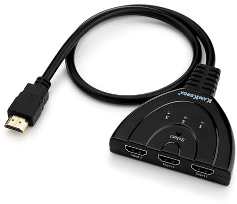 HDMI Switcher, 3-Port, HDMI Switch, 4K Hub with Gold Plated Connectors, Supports Full HD 1080P, 3D Video, Audio Formats: LPCM, Dolby AC3, DTS 7.1, No Power Adapter Needed